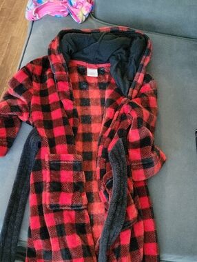 Kids Red & Black Buffalo Plaid Hooded Bath Robe